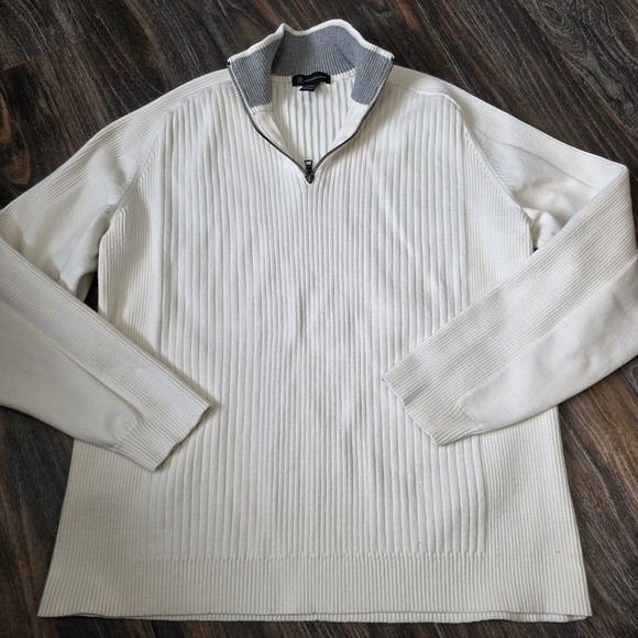 INC International Concepts Other - INC International Concepts Mens White Ribbed Quarter Zip Sweater XL Cotton Blend